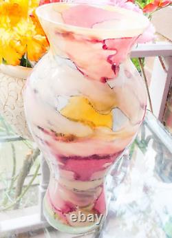 Hand Blown Franco Italy Multicolor Watercolor Marble Art Glass Vase Murano Style