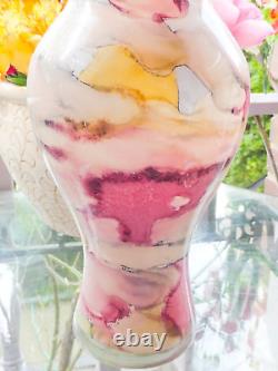 Hand Blown Franco Italy Multicolor Watercolor Marble Art Glass Vase Murano Style