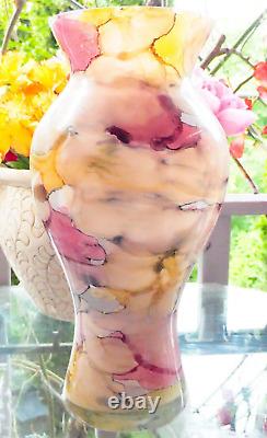 Hand Blown Franco Italy Multicolor Watercolor Marble Art Glass Vase Murano Style