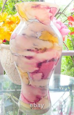 Hand Blown Franco Italy Multicolor Watercolor Marble Art Glass Vase Murano Style