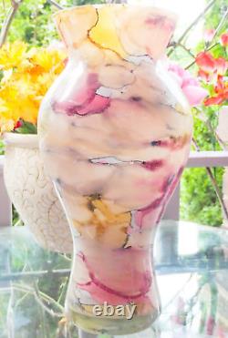 Hand Blown Franco Italy Multicolor Watercolor Marble Art Glass Vase Murano Style