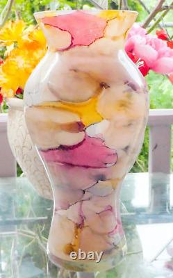 Hand Blown Franco Italy Multicolor Watercolor Marble Art Glass Vase Murano Style