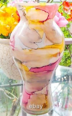 Hand Blown Franco Italy Multicolor Watercolor Marble Art Glass Vase Murano Style