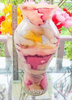 Hand Blown Franco Italy Multicolor Watercolor Marble Art Glass Vase Murano Style