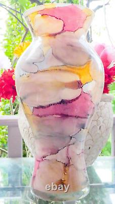 Hand Blown Franco Italy Multicolor Watercolor Marble Art Glass Vase Murano Style