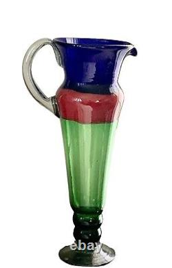 Hand Blown Glass 21 Inch Tall Murano Style Pitcher Vase Home Decor