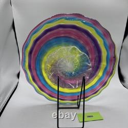 Hand Blown Glass Art Swirl Platter Centerpiece Signed SNR Murano-Style