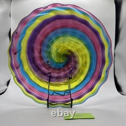 Hand Blown Glass Art Swirl Platter Centerpiece Signed SNR Murano-Style