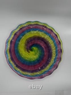 Hand Blown Glass Art Swirl Platter Centerpiece Signed SNR Murano-Style