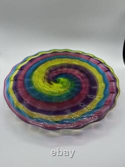 Hand Blown Glass Art Swirl Platter Centerpiece Signed SNR Murano-Style