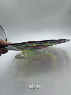 Hand Blown Glass Art Swirl Platter Centerpiece Signed SNR Murano-Style