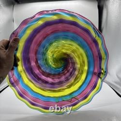 Hand Blown Glass Art Swirl Platter Centerpiece Signed SNR Murano-Style