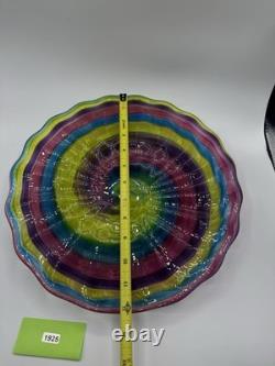 Hand Blown Glass Art Swirl Platter Centerpiece Signed SNR Murano-Style
