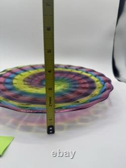Hand Blown Glass Art Swirl Platter Centerpiece Signed SNR Murano-Style