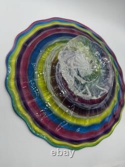 Hand Blown Glass Art Swirl Platter Centerpiece Signed SNR Murano-Style
