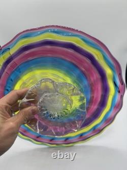 Hand Blown Glass Art Swirl Platter Centerpiece Signed SNR Murano-Style