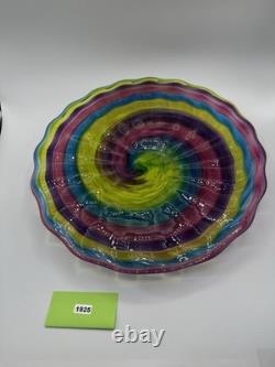 Hand Blown Glass Art Swirl Platter Centerpiece Signed SNR Murano-Style