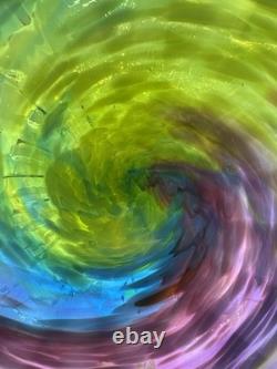 Hand Blown Glass Art Swirl Platter Centerpiece Signed SNR Murano-Style