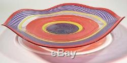 Hand Blown Glass Art Wall Bowl Platter, Dirwood, Murano Incalmo & Cane Processes