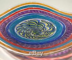 Hand Blown Glass Art Wall Bowl Platter, Dirwood, Murano Incalmo & Cane Processes