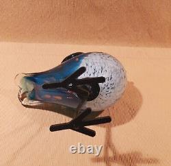 Hand Blown Glass Blue Bird (Metal Legs) Murano Style 7.75 Tall