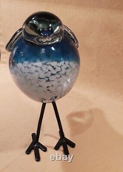 Hand Blown Glass Blue Bird (Metal Legs) Murano Style 7.75 Tall