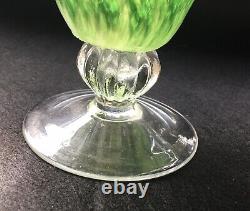 Hand Blown Glass Bowl Italian Centerpiece Stretch Pulled Footed Green Murano