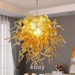 Hand Blown Glass Chandelier Home Amber Murano Chandeliers Light Fixture 28H