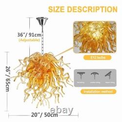 Hand Blown Glass Chandelier Home Amber Murano Chandeliers Light Fixture 28H