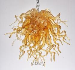 Hand Blown Glass Chandelier Home Amber Murano Chandeliers Light Fixture 28H