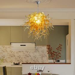 Hand Blown Glass Chandelier Home Amber Murano Chandeliers Light Fixture 28H