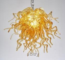 Hand Blown Glass Chandelier Home Amber Murano Chandeliers Light Fixture 28H