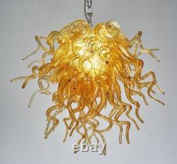 Hand Blown Glass Chandelier Home Amber Murano Chandeliers Light Fixture 28H