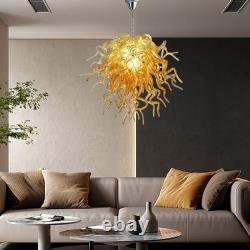 Hand Blown Glass Chandelier Home Amber Murano Chandeliers Light Fixture 28H