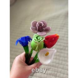 Hand Blown Glass Flowers Floral Bouquet Art Glass Decor Murano Inspired