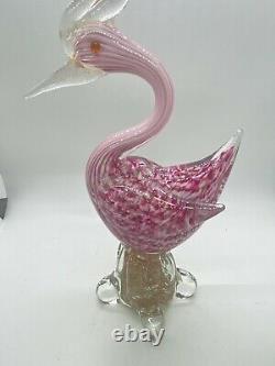 Hand Blown Glass Murano Art Style Bird Swan Figurine Sculpture Statue Pink