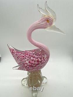 Hand Blown Glass Murano Art Style Bird Swan Figurine Sculpture Statue Pink