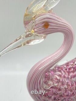 Hand Blown Glass Murano Art Style Bird Swan Figurine Sculpture Statue Pink