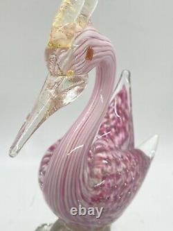 Hand Blown Glass Murano Art Style Bird Swan Figurine Sculpture Statue Pink