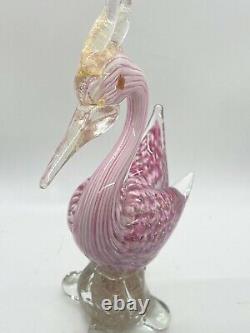 Hand Blown Glass Murano Art Style Bird Swan Figurine Sculpture Statue Pink