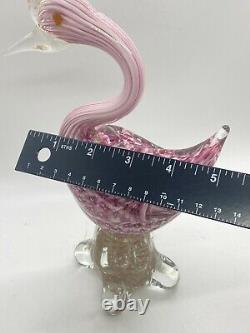 Hand Blown Glass Murano Art Style Bird Swan Figurine Sculpture Statue Pink