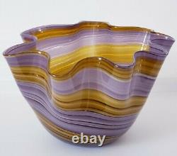 Hand Blown Glass Murano Art Style Bowl Purple Brown Decorative Handkerchief