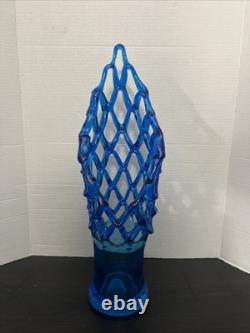 Hand-Blown Glass Murano? Unique 20 Tall Caribbean Blue Lattice WebVase