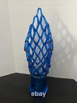 Hand-Blown Glass Murano? Unique 20 Tall Caribbean Blue Lattice WebVase