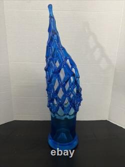 Hand-Blown Glass Murano? Unique 20 Tall Caribbean Blue Lattice WebVase