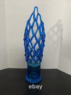 Hand-Blown Glass Murano? Unique 20 Tall Caribbean Blue Lattice WebVase