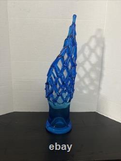 Hand-Blown Glass Murano? Unique 20 Tall Caribbean Blue Lattice WebVase