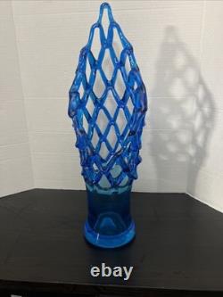 Hand-Blown Glass Murano? Unique 20 Tall Caribbean Blue Lattice WebVase