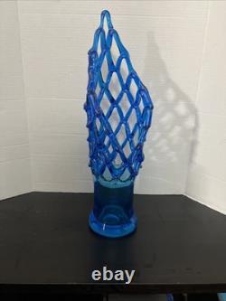Hand-Blown Glass Murano? Unique 20 Tall Caribbean Blue Lattice WebVase