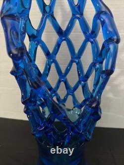 Hand-Blown Glass Murano? Unique 20 Tall Caribbean Blue Lattice WebVase